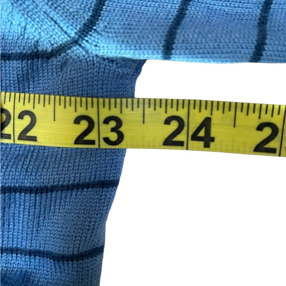 BANANA REPUBLIC Merino Wool Sweater Blue/Navy Stripe V-Neck Preppy Classic XL - Picture 3 of 6